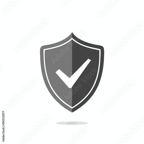 A grey shield icon with a white checkmark inside against a white background