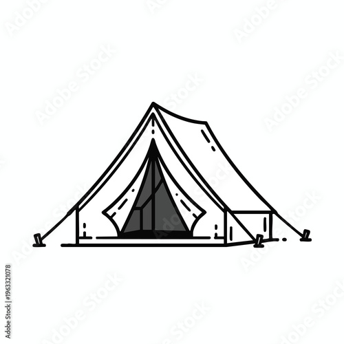 Stylized outline illustration of a dome tent with shaded entrance, staked down
