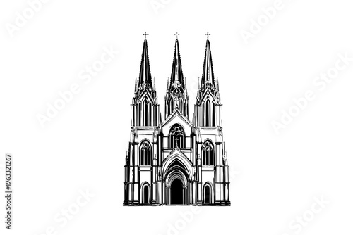 Cathedral vector illustration, black and white isolated religious symbol for church faith logo and spiritual print.