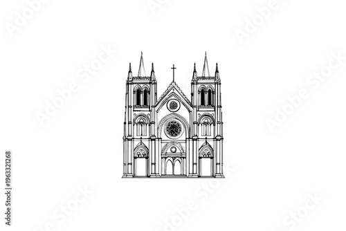 Cathedral vector illustration, black and white isolated religious symbol for Easter, church faith logo and spiritual print.