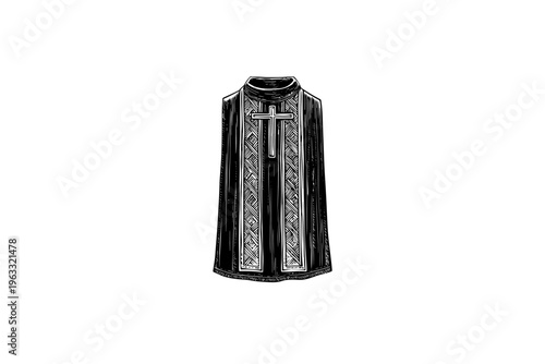 Clergy stole Vintage Illustration vector illustration, black and white isolated 
