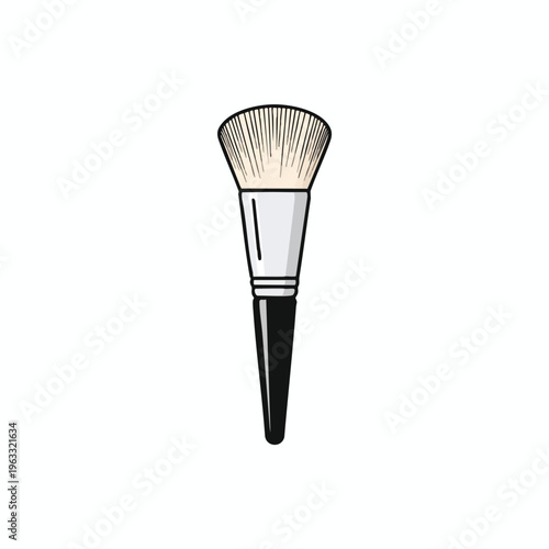 A single, stylized makeup brush with a fluffy, splayed head and a black handle