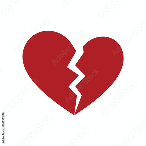 A red broken heart symbol with a jagged white line splitting it
