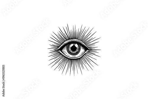 Jesus eye vector illustration, black and white isolated religious symbol for Easter, church faith logo and spiritual print.