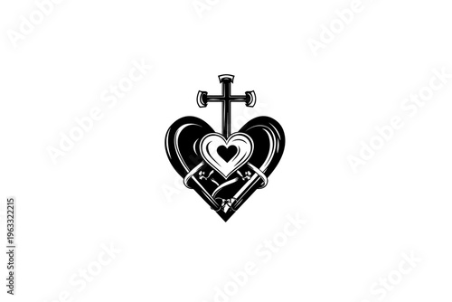 Heart Faith Hope and Love vector illustration, black and white isolated 