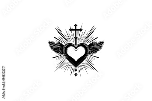 Heart Faith Hope and Love tattoo design vector illustration, black and white isolated religious symbol, church faith logo and spiritual print.