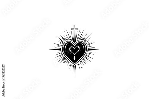 Heart Faith Hope and Love vector illustration, black and white isolated religious symbol for church faith logo and spiritual print.