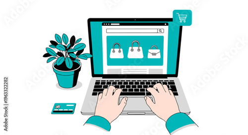 Online shopping, e-commerce, laptop, payment, credit card