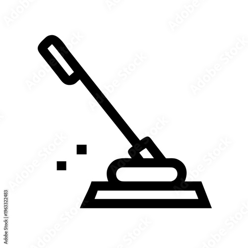 Minimalist vacuum cleaner icon, black line art floor sweeper vector, household cleaning equipment symbol for domestic chores and hygiene