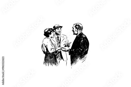 Pastor with people vector illustration, black and white isolated religious symbol for church faith logo and spiritual print.