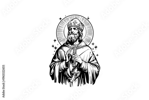 Priest  vector illustration, black and white isolated 