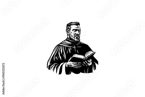 Priest vector illustration, black and white isolated 