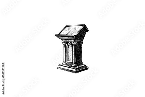 Pulpit vector illustration, black and white isolated religious symbol, church faith logo and spiritual print.