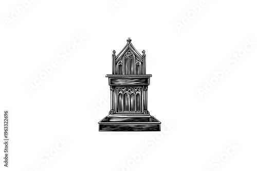 Pulpit vector illustration, black and white isolated religious symbol, church faith logo and spiritual print.