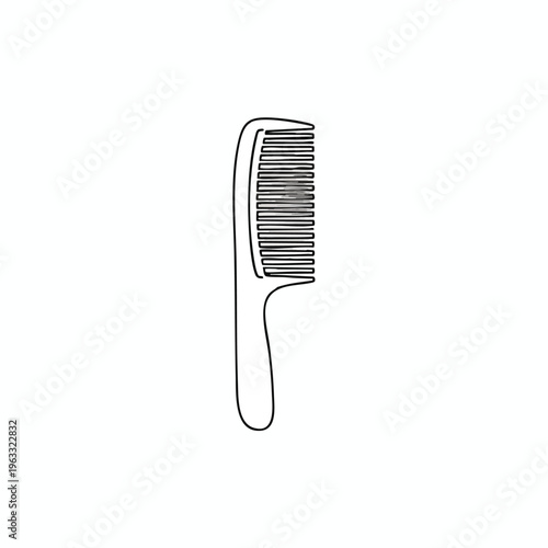 Simple line art drawing of a black comb with a handle and teeth on a white background