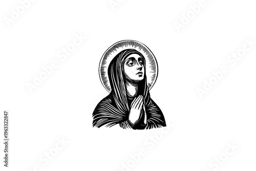 Saint  vector illustration, black and white isolated 