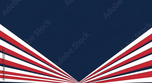 Vibrant red white and blue sunburst design on dark blue background