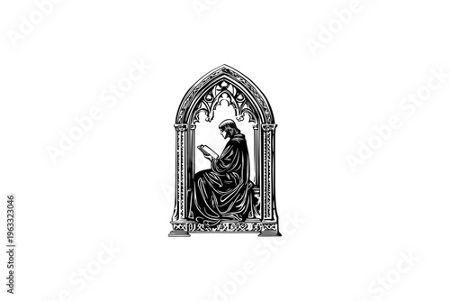 Saint  vector illustration, black and white isolated religious symbol, church faith logo and spiritual print.
