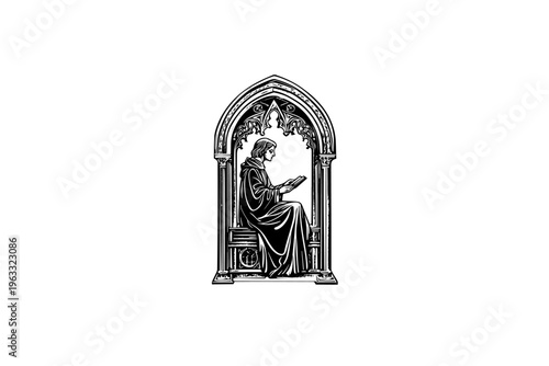 Stained glass Saint vector illustration, black and white isolated religious symbol for church faith logo and spiritual print.