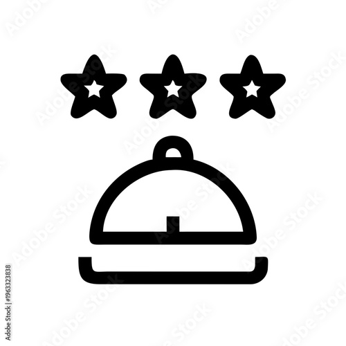Hotel service bell icon with three stars, luxury hospitality concierge symbol, premium restaurant service and guest reception vector sign