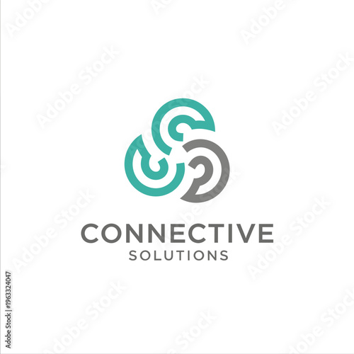 A modern, abstract logo featuring three interconnected circular shapes in teal and grey, with the text 'CONNECTIVE SOLUTIONS' below, representing unity and technology.