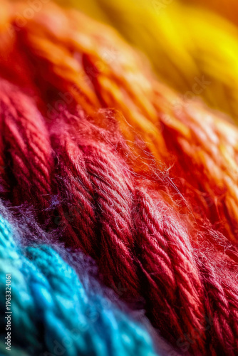 A close-up shot of multicolored yarn with vibrant hues