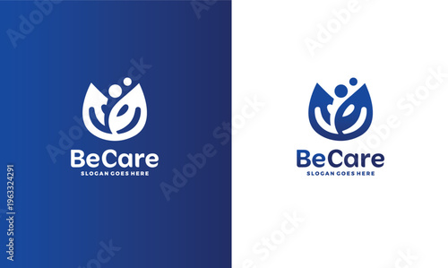 BeCare logo design with two color variations and slogan placeholder