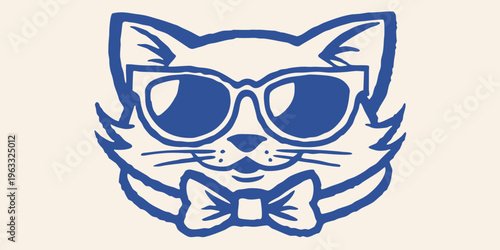 A cool cat wearing sunglasses and a bow tie illustration