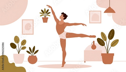 illustration of young ballerina in dance studio