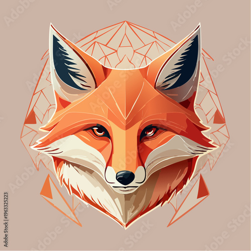 Geometric fox head illustration, a modern artistic concept featuring sharp lines and vibrant orange hues, embodying the cunning spirit of the wild