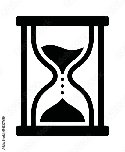 Hourglass icon with falling sand showing passing time | black vector illustration for deadline and history | minimalist flat design for business