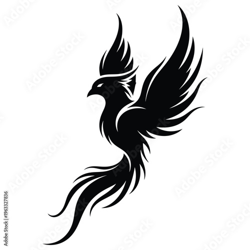 Black silhouette of a stylized phoenix bird in flight