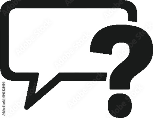 A silhouette of a speech bubble with a question mark symbol inside and beside it