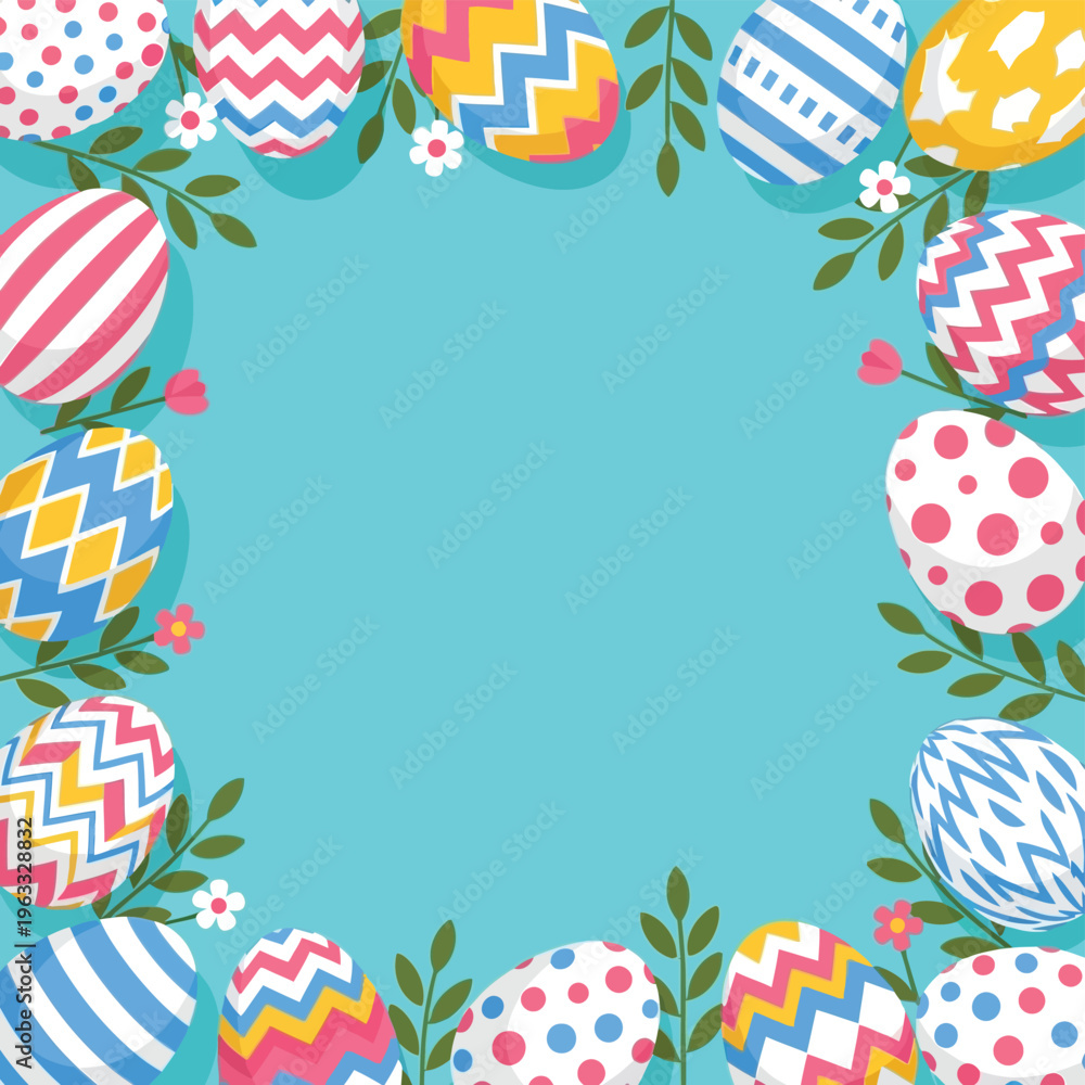 Obraz premium Easter egg border on turquoise background
