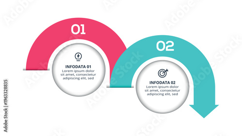 Advanced infographic with 2 steps, options, parts or processes. Business data visualization.