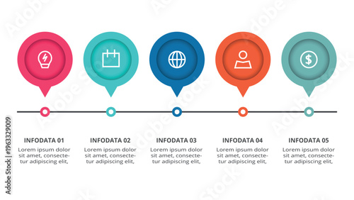 Advanced infographic with 5 steps, options, parts or processes. Business data visualization.