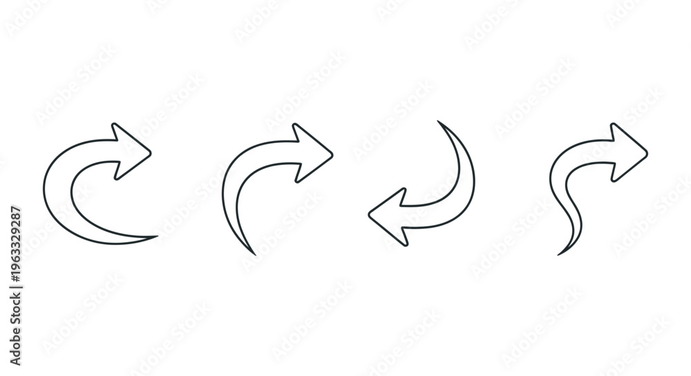 Fototapeta premium A series of four curved arrows pointing in different directions