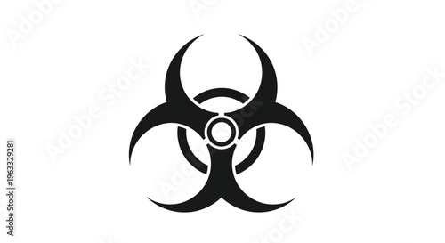 Symmetrical black biohazard symbol used to indicate biological risks, contagious pathogens, or hazardous waste materials on white.