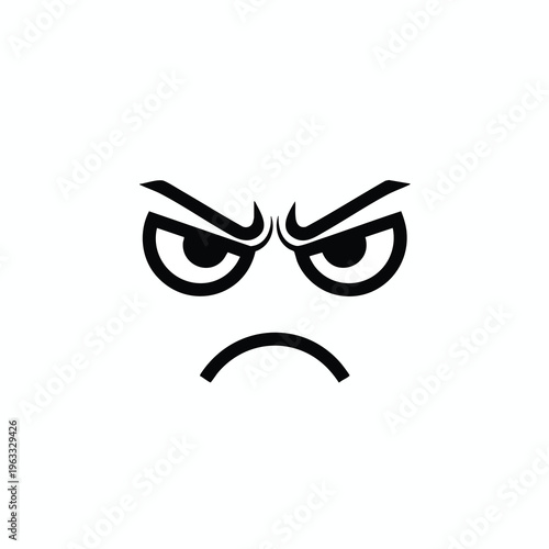Angry black cartoon eyes with a downturned mouth on a white background