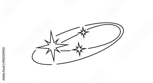Minimalist line drawing of three stars circling in an elliptical orbit representing dizziness or a cosmic motion effect.