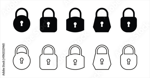 Lock vector icon set. security symbol, silhouette of locked. black and white padlock icons representing security, access. vector illustration