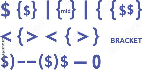 Programming code and mathematical brackets symbols typography design elements illustration