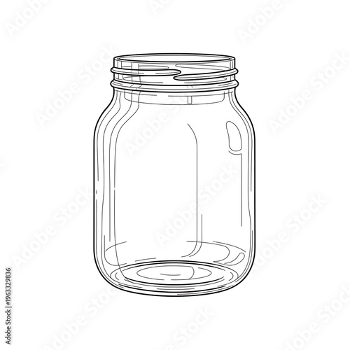 Empty Mason Jar Line Art - Classic Canning & Storage Container Illustration