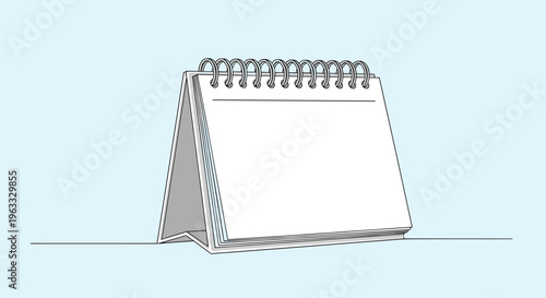 Simple drawing of a spiral desk calendar or notebook with blank pages on a light blue background for planning.