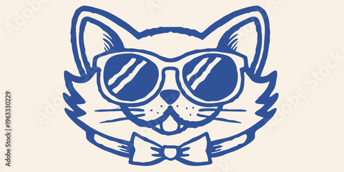 Cool cat wearing sunglasses and a bow tie in a vintage style