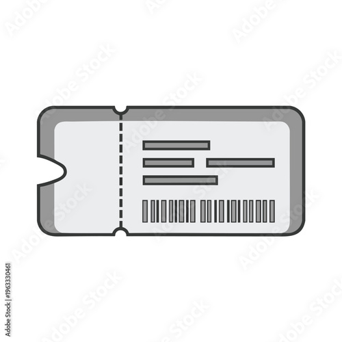A simple, monochrome illustration of a ticket with perforation and a barcode