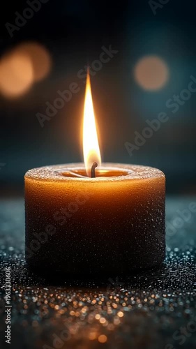 A single lit candle in darkness.