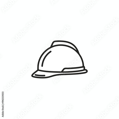 A simple black outline drawing of a hard hat on a white background
