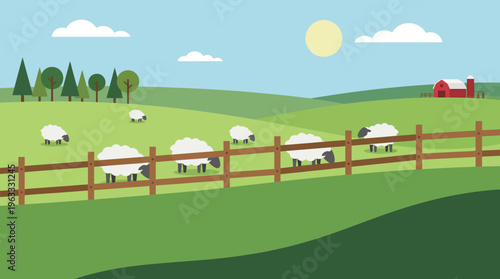 Flock of Sheep Grazing Peacefully in a Green Pasture 1.
