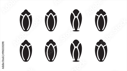 Black seed symbol set, minimalist plant growth illustrations for nature, cultivation, and eco design use